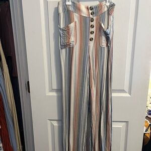 Striped Button-Front Women's Pants